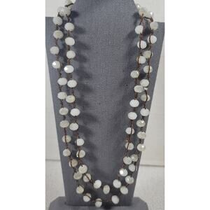 White Iridescent Beads Hand Strung 17.5" Necklace Beautiful Lighweight